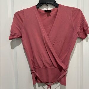 New York & Company Faux Wrap Blouse with belt, Sz M